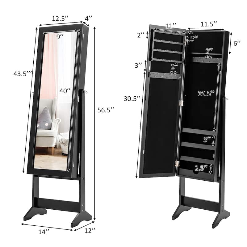 Gymax Vanity Mirror Tilting Jewelry Cabinet Organizer Storage Box - See Details
