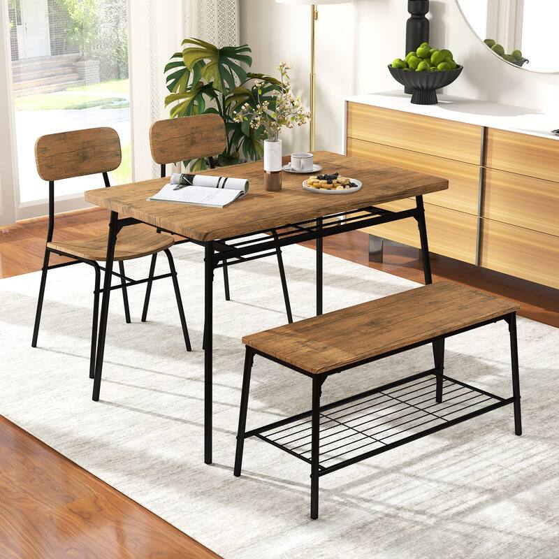 Gymax Dining Table Set for 4 Dining Room Kitchen Table w/ Bench 2