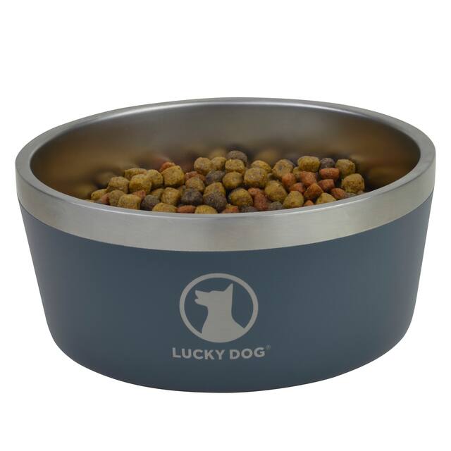 Lucky Dog INDULGE Double Wall Stainless Steel Dog Bowl Non Slip Lifetime Warranty - 12.5 cup / 100 oz - Blue
