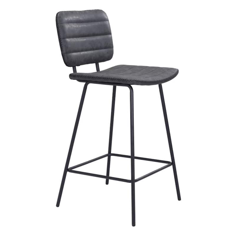 Set of 2 Modern Black Faux Leather Counter Height Bar Stools with Low Back & Steel Frame - 19.5" x 16.9" x 37.8"
