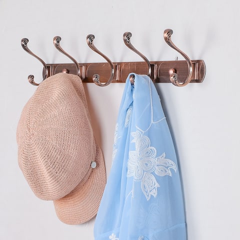 Dual Wall Hook Rack Stainless Steel Base 17.7 Inch 5 Hooks Holder - Copper