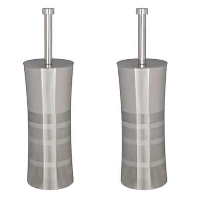 Bath Bliss 2 Pack Stainless Steel Toilet Brush and Holder in Two Tone - Dimensions: 3.94" x 3.94" x 14.17"