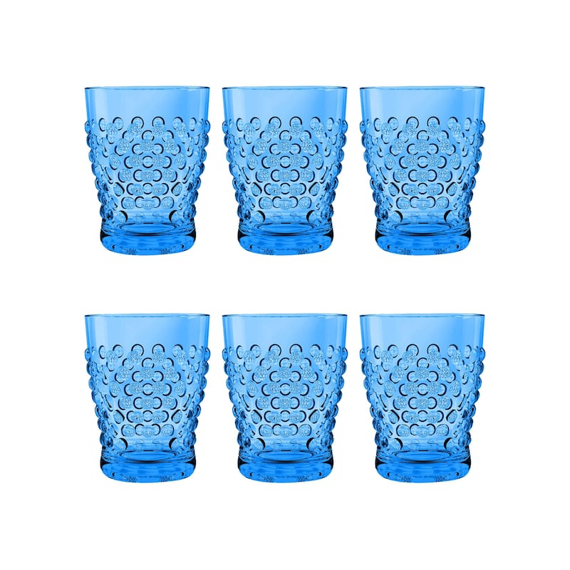 Abode Homewares Hobnail Acrylic Drinking Glasses - 14 oz - Set of 6 - Blue