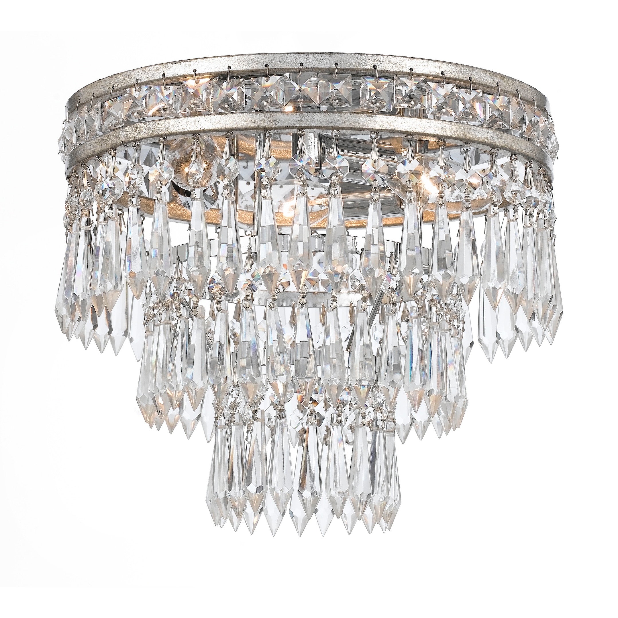 Mercer 3 Light Clear Crystal Silver Flush Mount - 12'' W x 9.25'' H