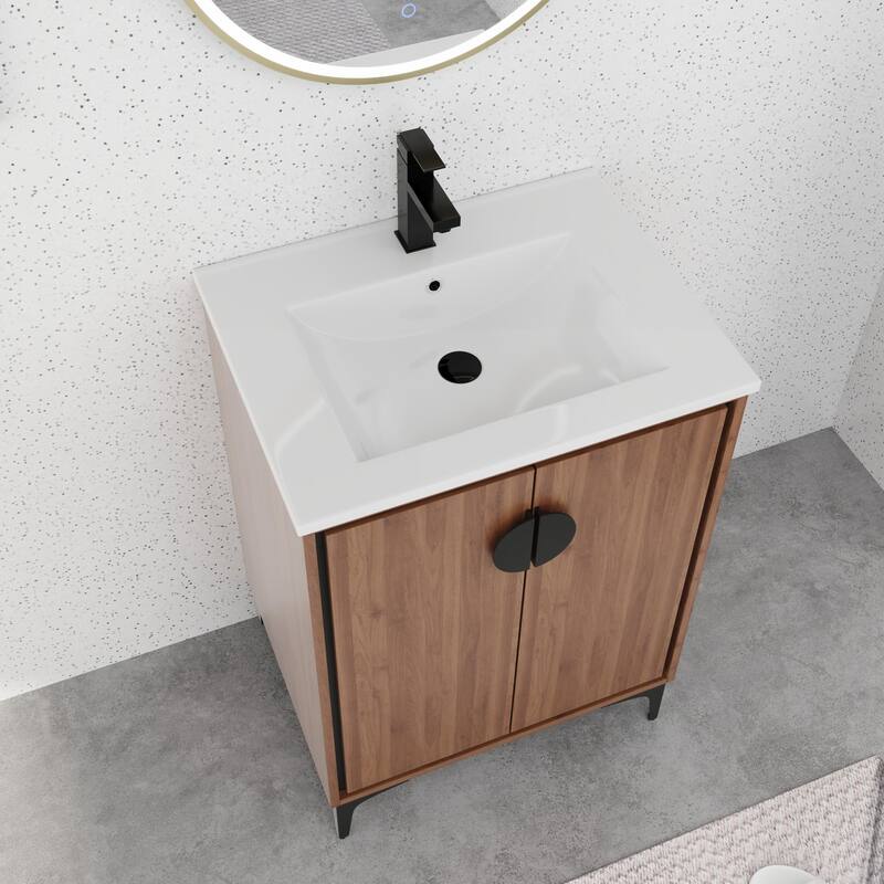BNK 24/30 inch Freestanding Single Sink Bathroom Vanity with Soft Close Door and 1 adjustable shelf