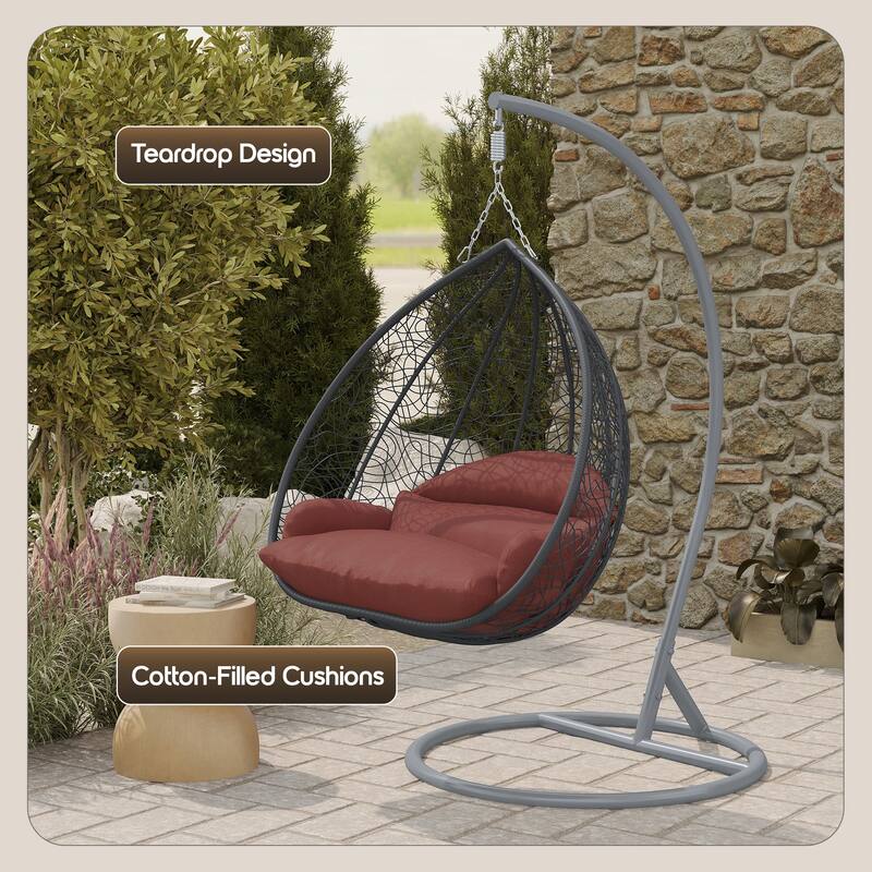 2-Person Egg Swing Chair in Grey Stainless Steel 2-Seater Porch Swing for Outdoor and Indoor - 77.95" Height