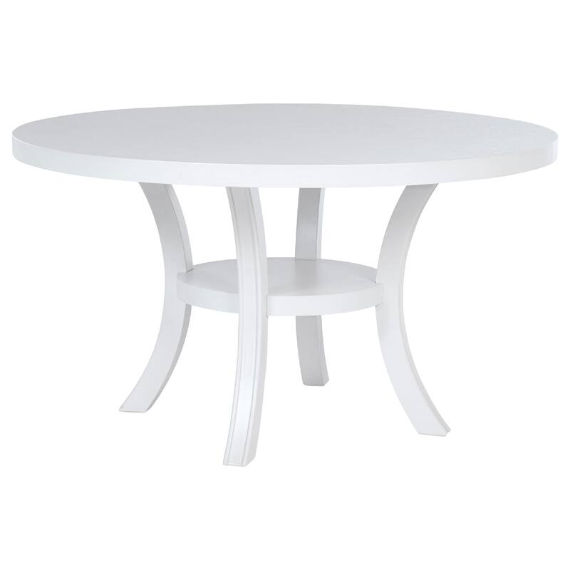 Judy 7pc Round Dining Table Set, Flared Legs, Gray Fabric, White Wood