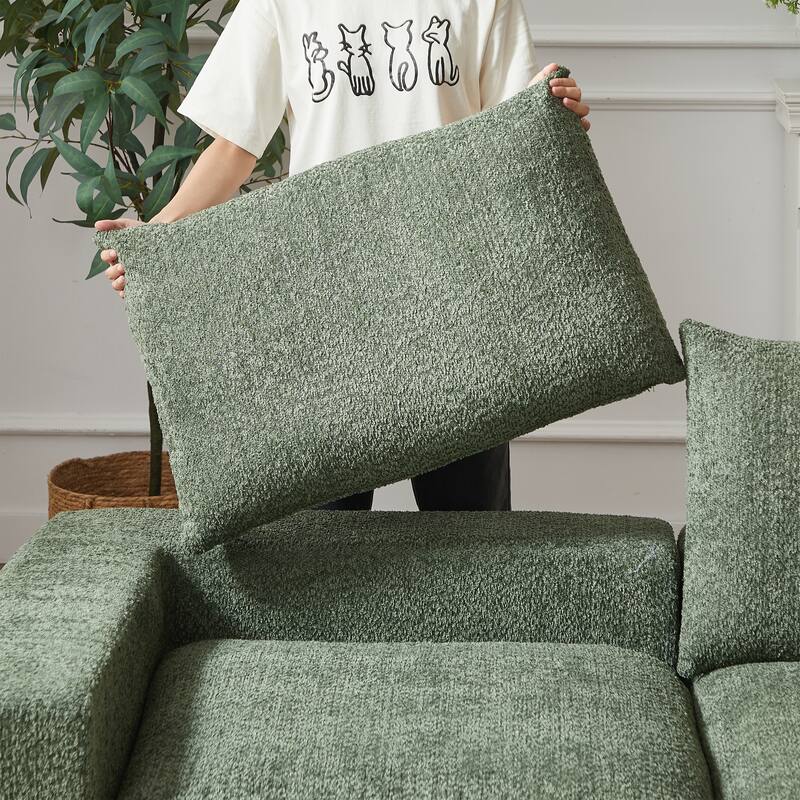 Curved Sectional Sofa with L-Shape Chaise, Chenille Upholstered Boneless Cloud Sofa, Modular 4 Seat Corner Sofa with Cushions