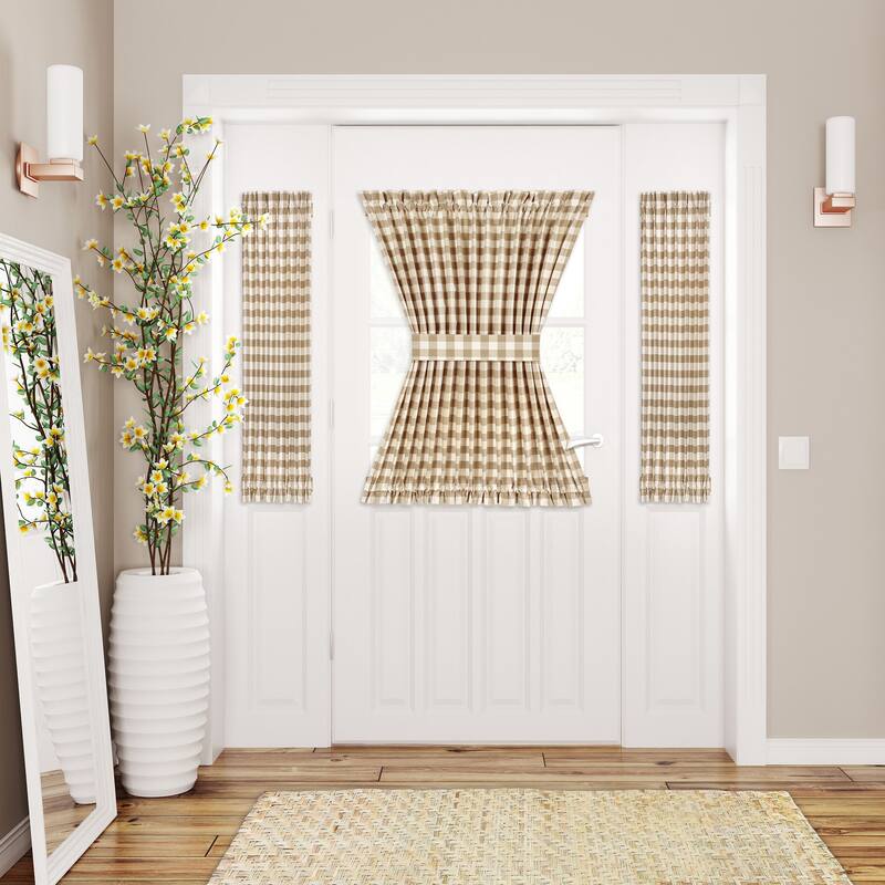 Buffalo Check Rod Pocket Door Panel and Tieback - 54x40 - Taupe