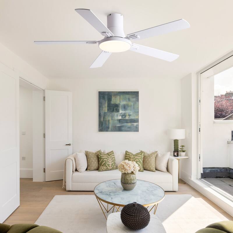 YUHAO AeroLite 48 in. Indoor White Low Profile Standard Ceiling Fan with Bright White Integrated LED Light Kit, Remote Included