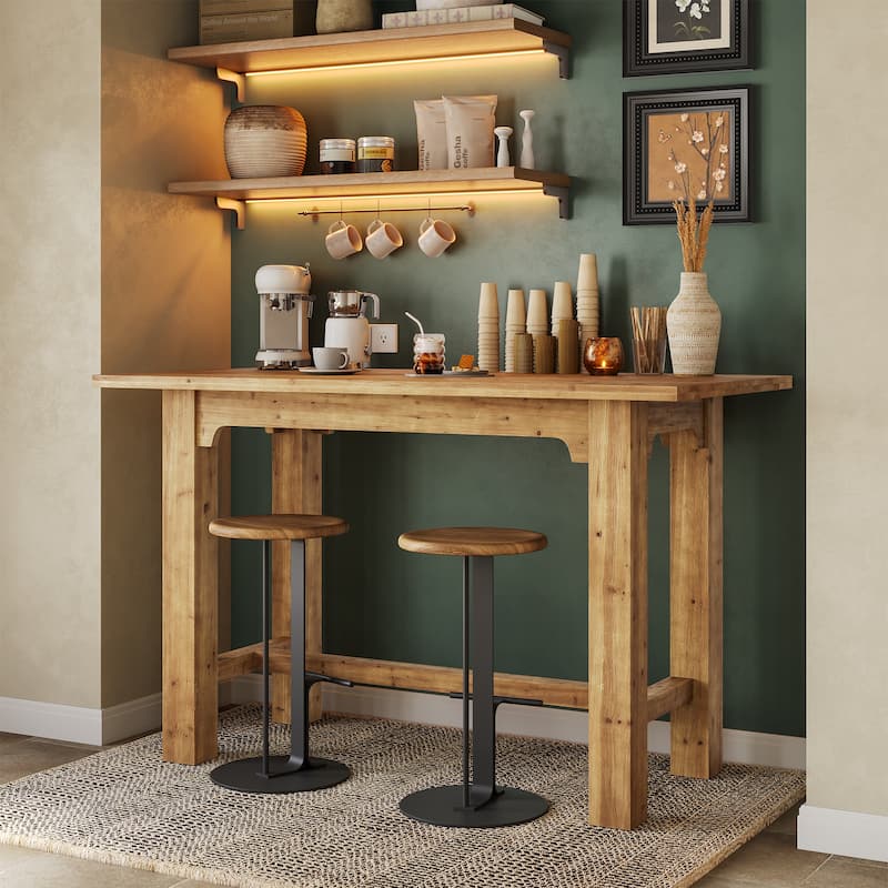 Solid Wood Bar Table, 63-Inch Long Counter Height Pub Table
