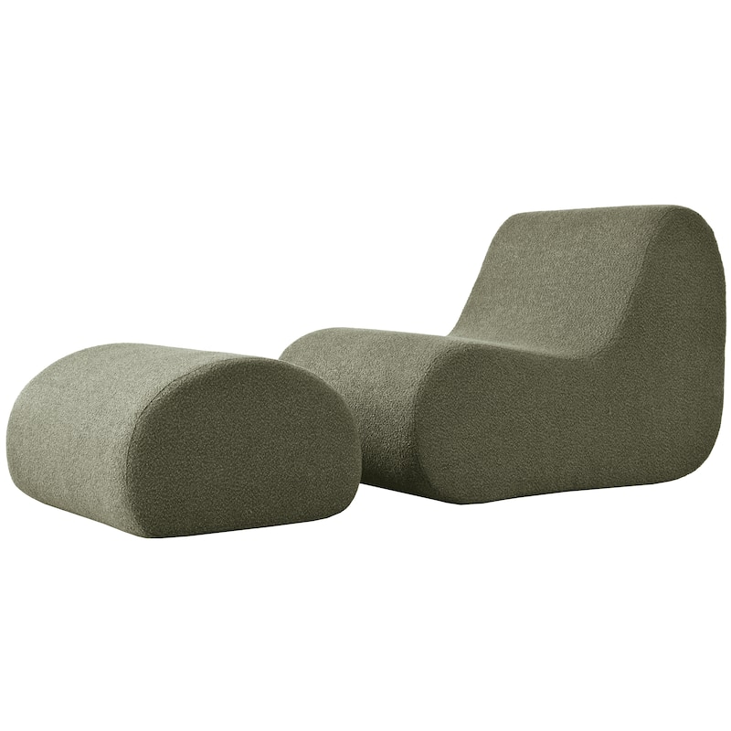 Elegant Accent Chair with Ottoman,Stylish Curved Design and Minimalist Lines, High-Resilience Foam for Luxurious Seating