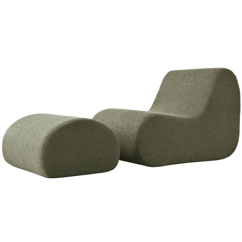 Elegant Accent Chair with Ottoman,Stylish Curved Design and Minimalist Lines for Ultimate Comfort, High-Resilience Foam