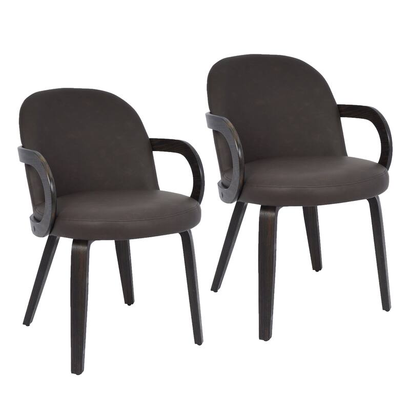 Modern Faux Leather and Bentwood Dining Chair, Set of 2