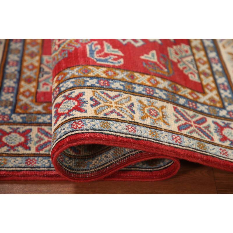 Kazak Oriental Accent Rug Hand-Knotted Red Geometric Wool Carpet - 2'8"x 4'1"