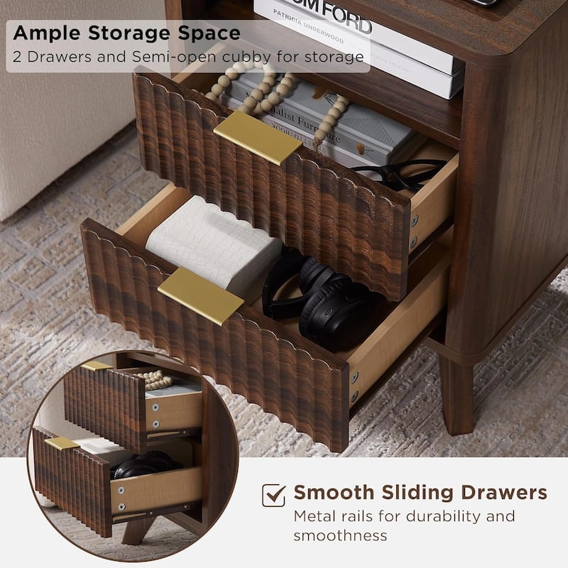 Modern Minimalist Side Table, Fluted Nighstand End Table for Bedroom