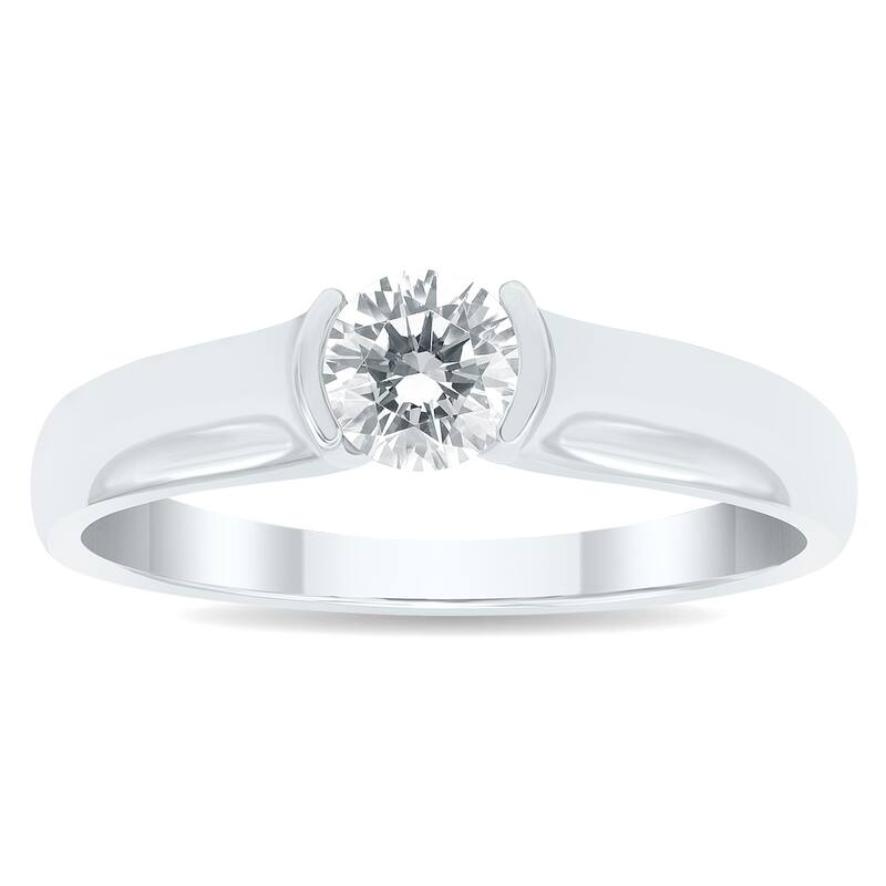 AGS Certified 3/4 Carat Half Bezel Diamond Solitaire Ring in 10K White Gold