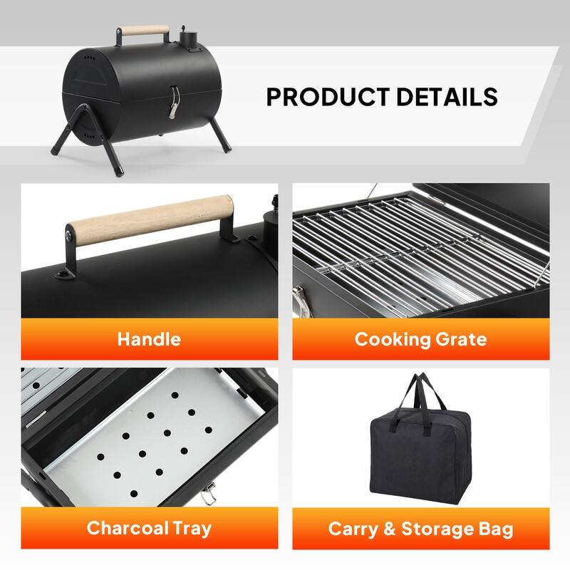 16.53 In. Portable Double-Sided Charcoal Grill In Black With Carry Bag - N/A