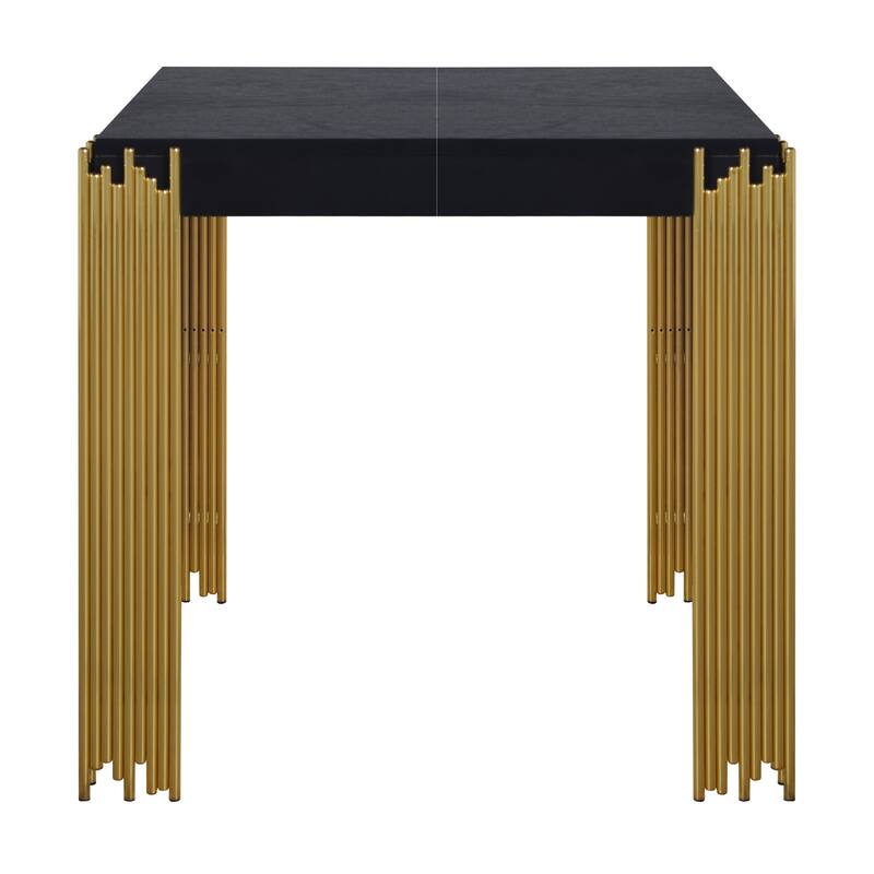 Theo Side End Table, Retro Gold Metal Legs, Black Wood, Square 25 Inch