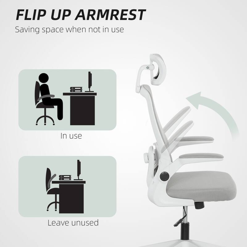 Swivel Height Adjustable Mesh Office Chair with Lumbar Support and Headrest Flip-Up Armrests - 24.4" W x 24.4" D x 43.3" -50" H