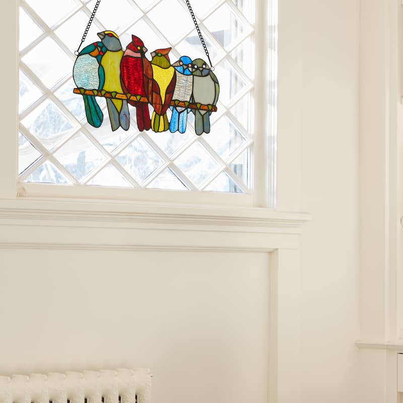 River of Goods 9.5"H Birds in Love Stained Glass Window Panel - 15"L x 0.25"W x 9.5"H