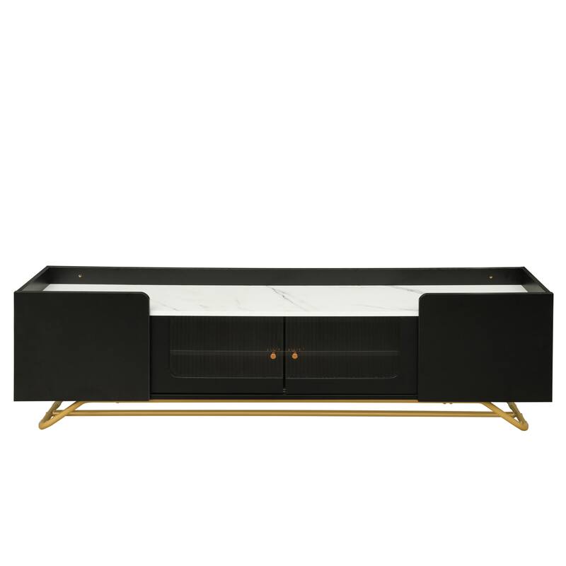 Faux Marble Top TV Console Table TV Stand Modern Entertainment Center