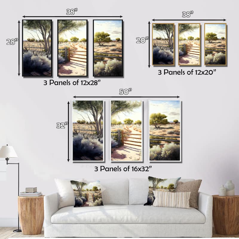 Designart "View Of The Pasture IV" Farmhouse / Country Framed Canvas Art Print - 3 Panels
