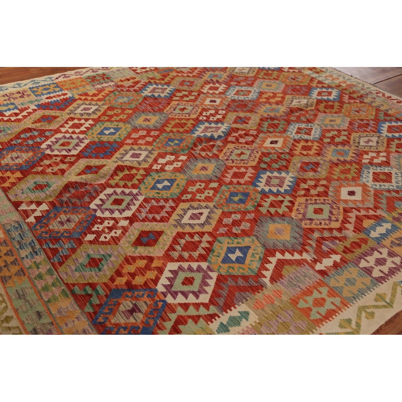 Kilim Oriental Area Rug Flatweave Tribal Wool Carpet - 8'5"x 9'9"