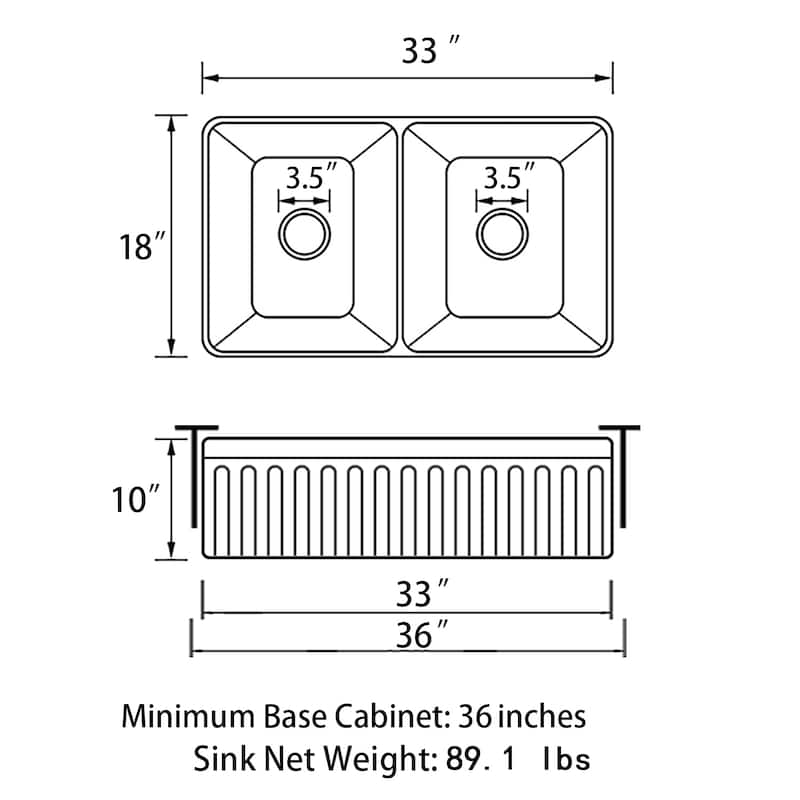 Sinber 33 Inch Drop in Double Bowl Kitchen Sink with Fireclay White Finish 2 Accessories