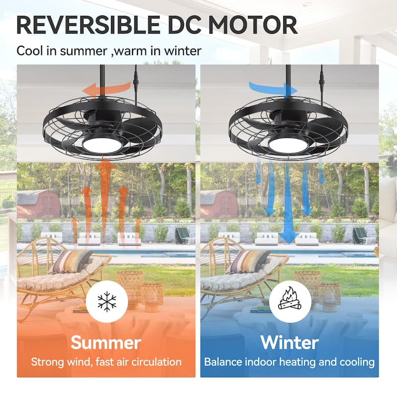 20" 5-Blade Waterproof Plug-in Outdoor Ceiling Fan with Dimmable LED Light and Remote