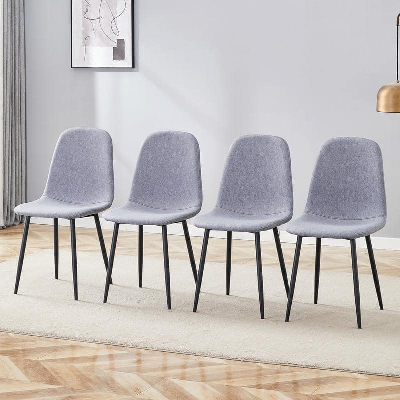 Set of 4 Modern Dining Chairs - Breathable Linen-Cotton Upholstery & Sturdy Integrated Metal Legs