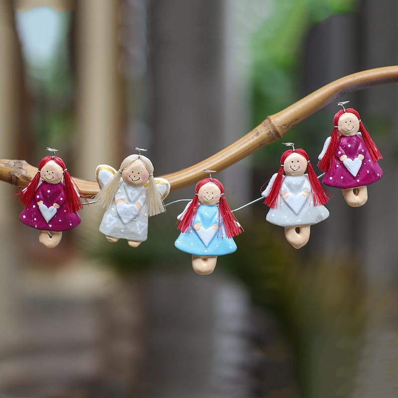 Novica Handmade Angel Contingent Wood Magnets (Set Of 5)