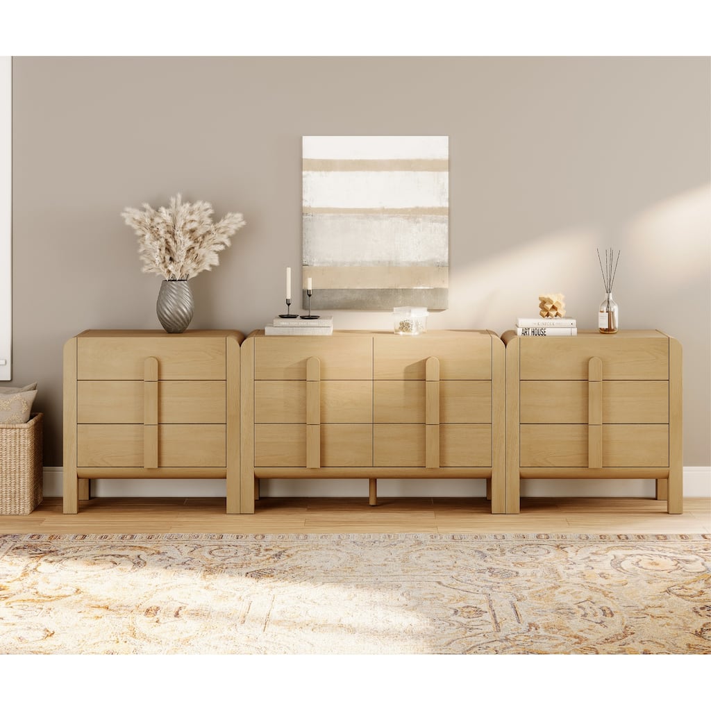 WAMPAT 3-Piece Dresser Set For Bedroom, 110.2" Large Mid Century Dresser For Closet, Curved Profile Wooden Chest Of Drawers