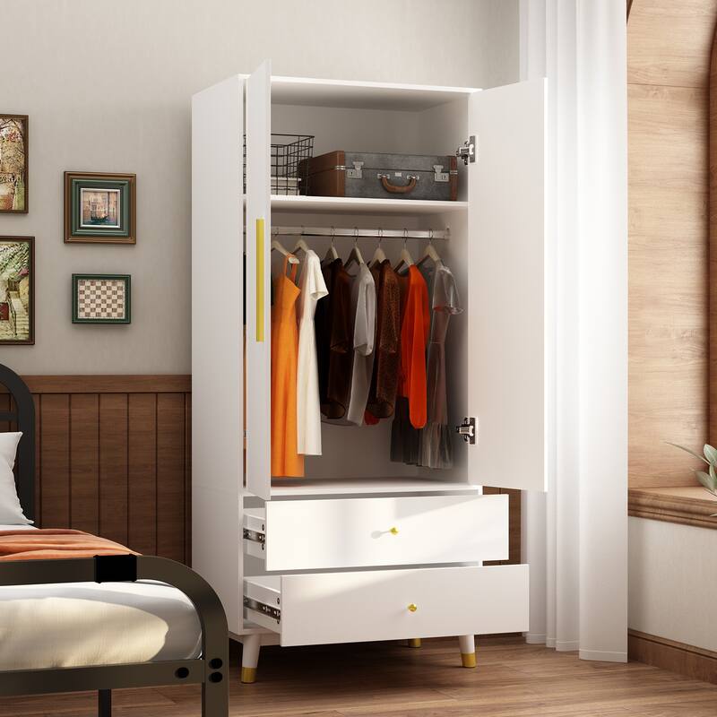 Wardrobe Closet Armoire with 2 Doors Wooden Clothes Storage Cabinet