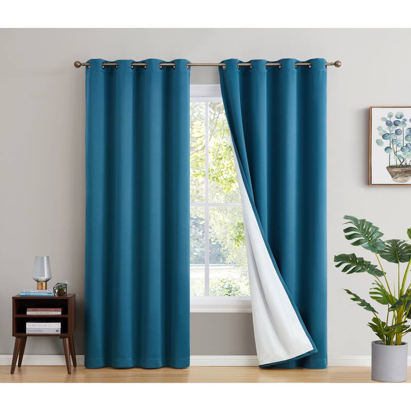 Dakota Complete Blackout Drapery Heavy Thermal Insulated Efficient Window Curtain Grommet Panels, 2 Panels - 52 W x 84 L per panel - Set of 2 - Teal Blue