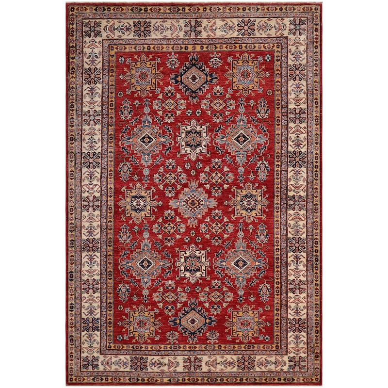 Tribal Super Kazak Finnegan Red/Beige Hand Knotted Wool Rug - 5'7'' x 8'9''