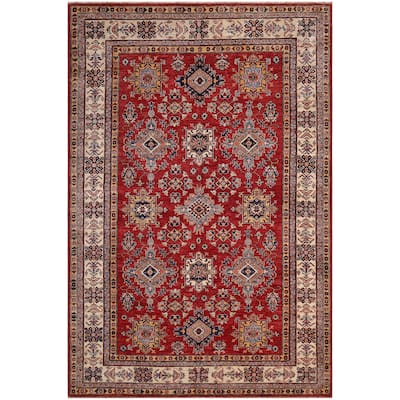 Tribal Super Kazak Finnegan Red/Beige Hand Knotted Wool Rug - 5'7'' x 8'9''
