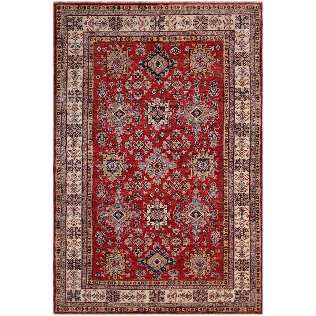 Tribal Super Kazak Finnegan Red/Beige Hand Knotted Wool Rug - 5'7'' x 8'9''