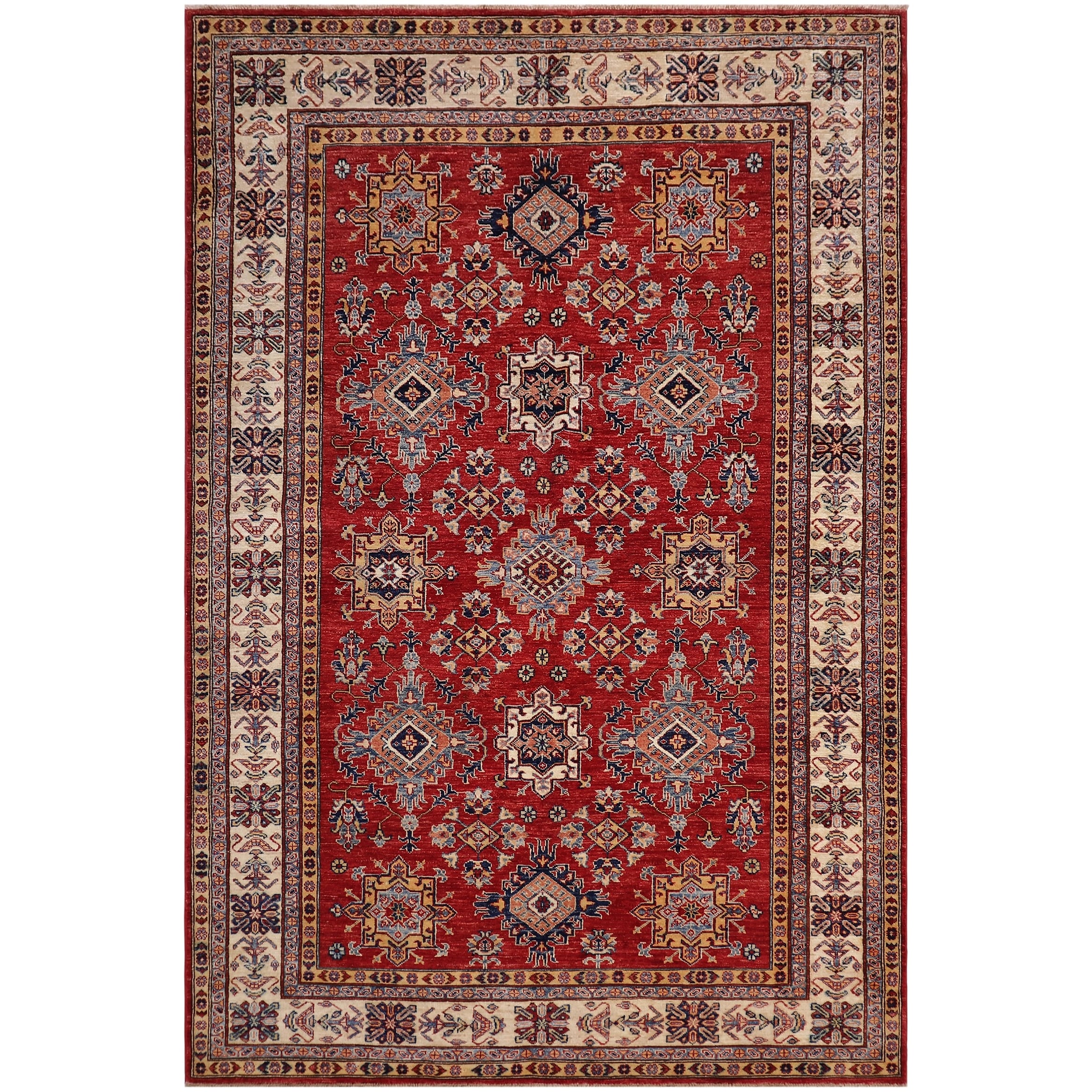 Tribal Super Kazak Finnegan Red/Beige Hand Knotted Wool Rug - 5'7'' x 8'9''