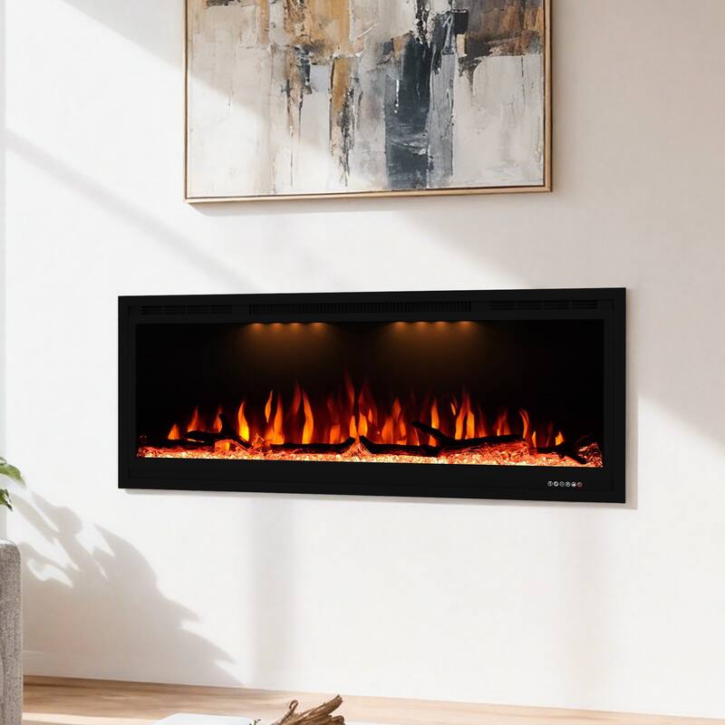 44" 1500W Modern Inserted Wall Mounted Smart Electric Fireplace Heater with APP Control and Remote - 44" L x 6.3" W x 17.72" H
