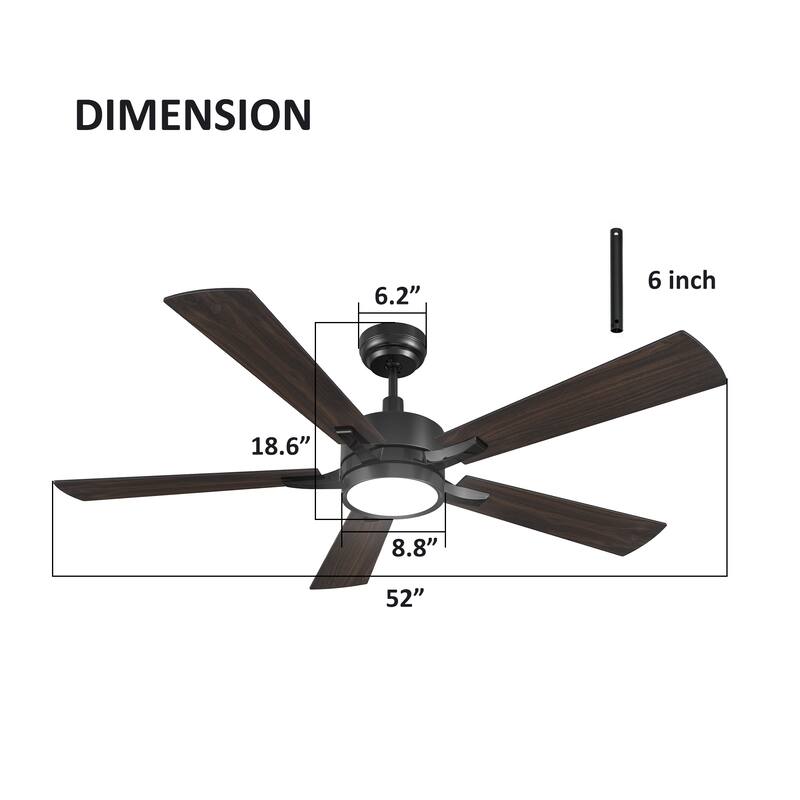Elliott 52inch Indoor/Outdoor Smart Ceiling Fan, Dimmable LED Light Kit & Remote Control, Works