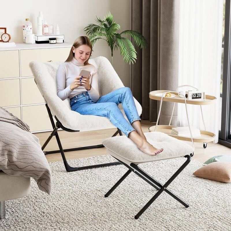 Comfy Folded Chair,Saucer Chair, Lounge Chair - XL Foldable Faux Fur Floor Seat, Non-Slip Base for Stability