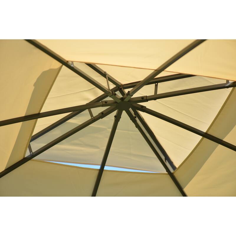 127"W x 127"D Square Quality Double Tiered Grill Canopy, Outdoor BBQ Gazebo Tent with UV Protection, Beige
