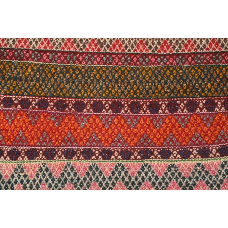 Chevron Style Kilim Shiraz Persian Square Rug Flatweave Wool Carpet - 1'7" x 1'8"