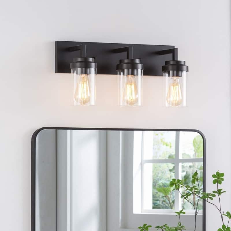 KAWOTI 3 Light Bathroom Vanity Light with Clear Glass Shade - Black