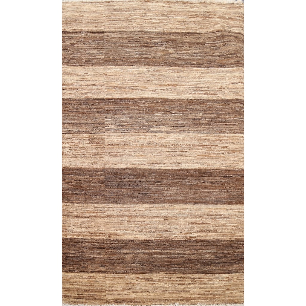 Striped Gabbeh Kashkoli Wool Area Rug Hand-knotted Contemporary Carpet - 2'9" x 4'2"