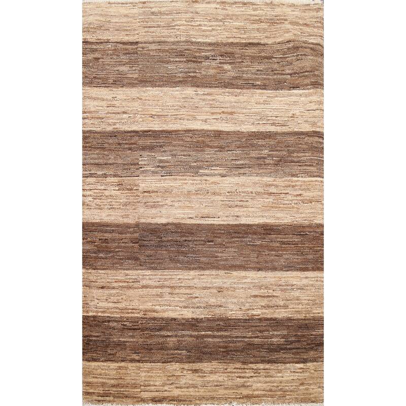 Striped Gabbeh Kashkoli Wool Area Rug Hand-knotted Contemporary Carpet - 2'9" x 4'2"