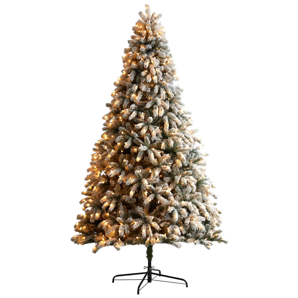 9ft Flocked Christmas Tree, Slim Pencil Artificial Tree with Lights, Holiday Decor - White - 108