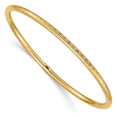 Curata 10k Yellow Gold 8" 3mm Diamond Cut Tube Slip on Stackable Bangle Bracelet