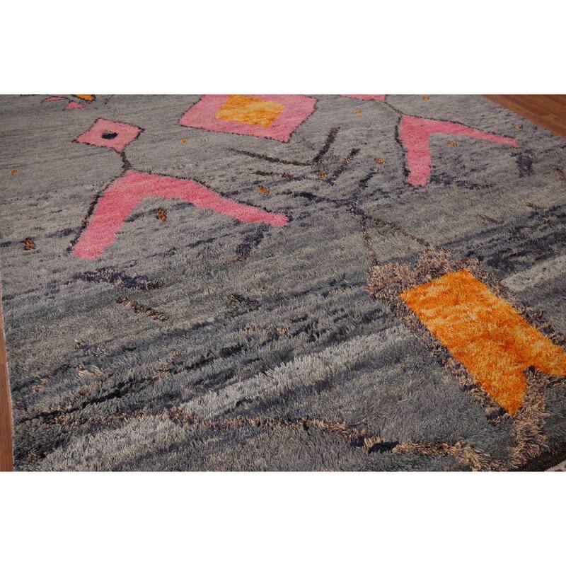 Gray Geometric Moroccan Oriental Area Rug Handmade Wool Carpet - 9'0" x 12'3"